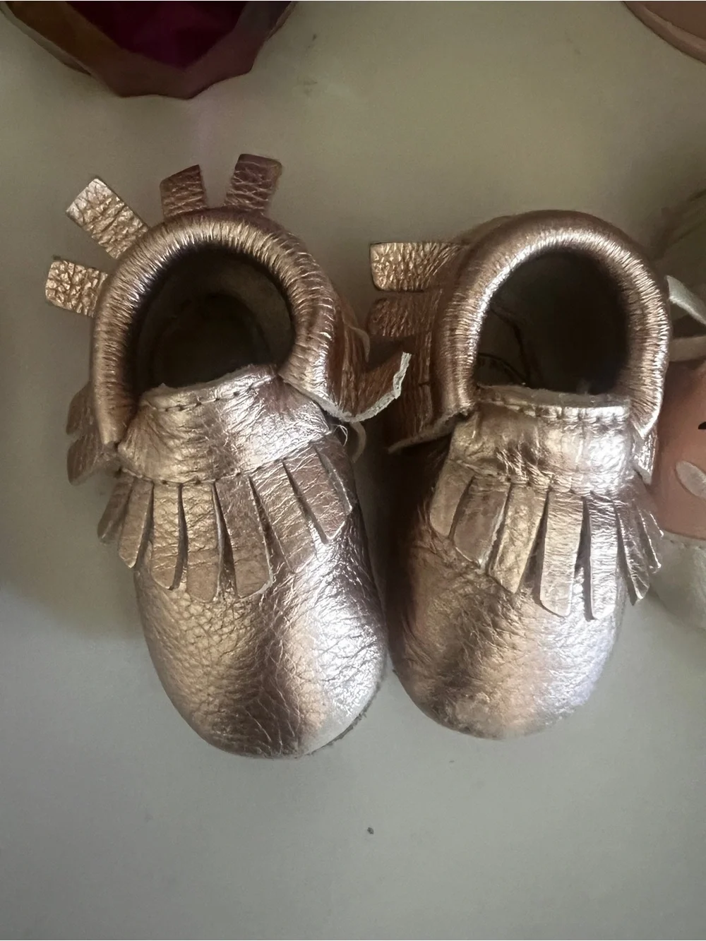 2 pair of infant Metallic Gold Moccasin Shoes